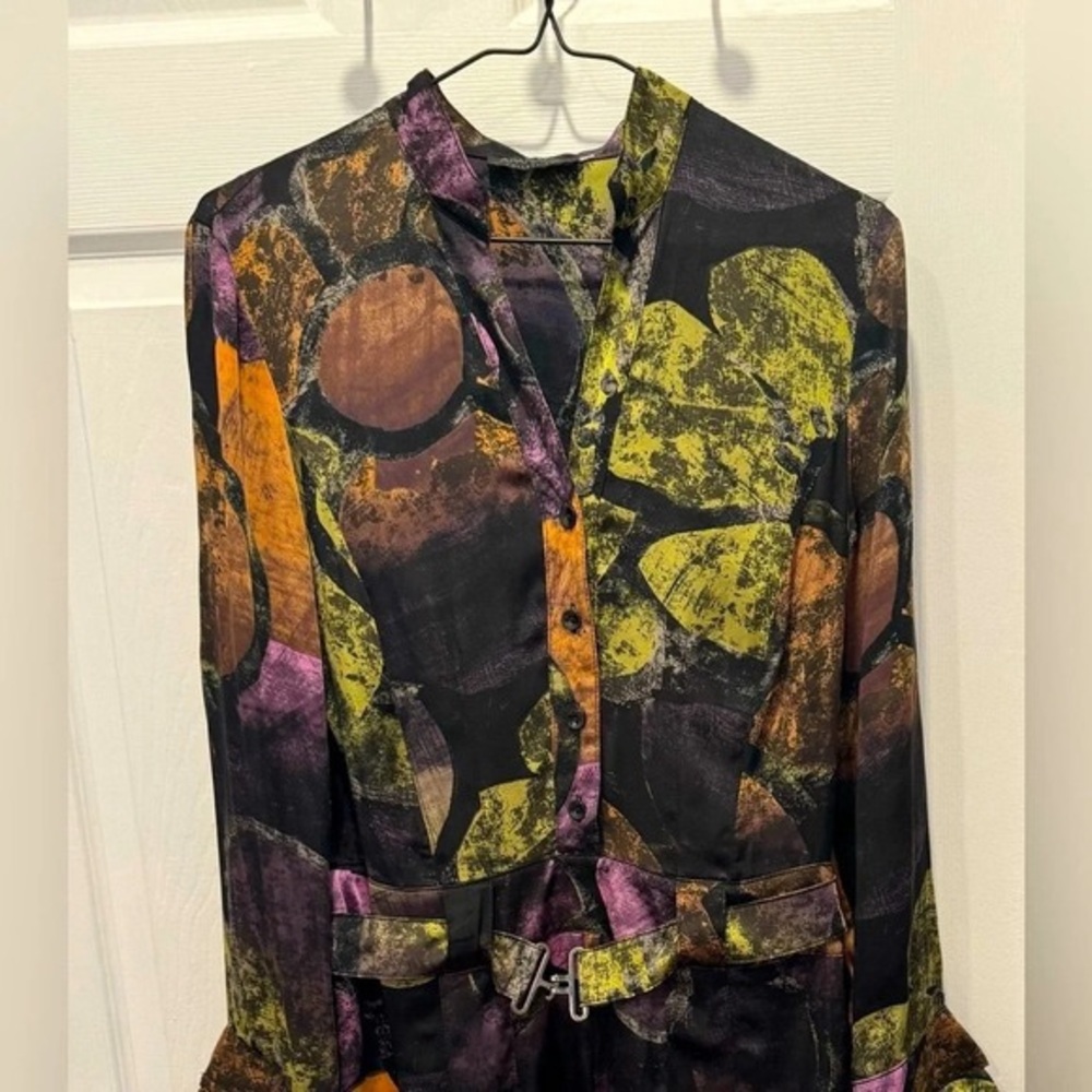 NEW Y2K Apanage collection dress midi olive 90s floral print flowy lined  US8